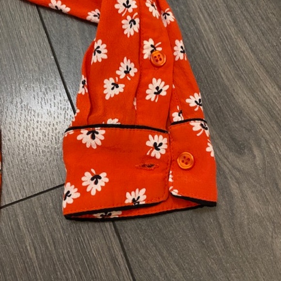 Ganni Floral Crepe Long Sleeve Wrap Red Ruffle Neckline Size EU 36 / US 4 - Picture 5 of 8